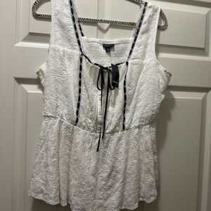 Torrid White Eyelet Blouse with Black Ribbon